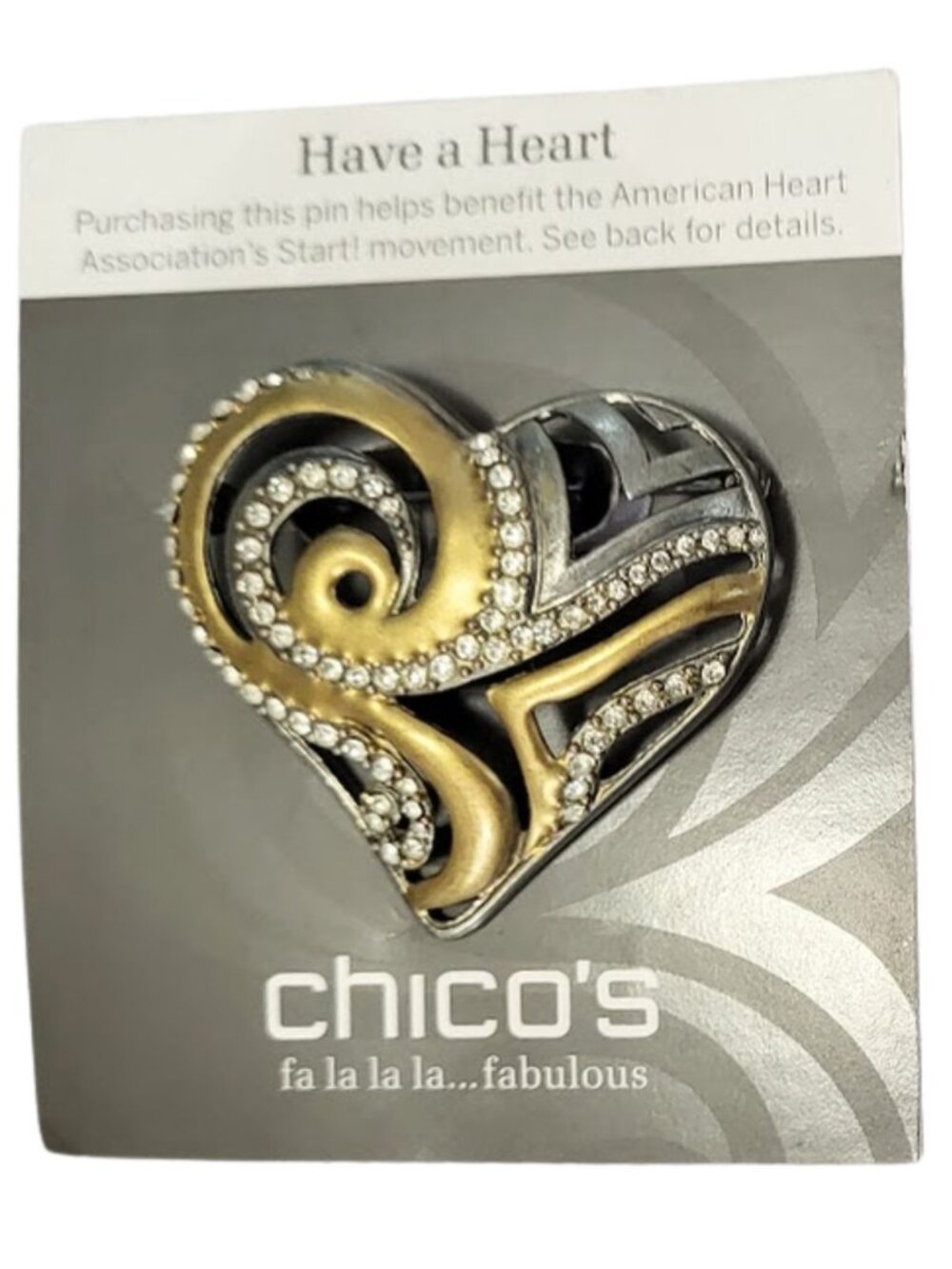 CHICO'S "Have A Heart" Gold & Silver Tone Heart Pin - 2008
